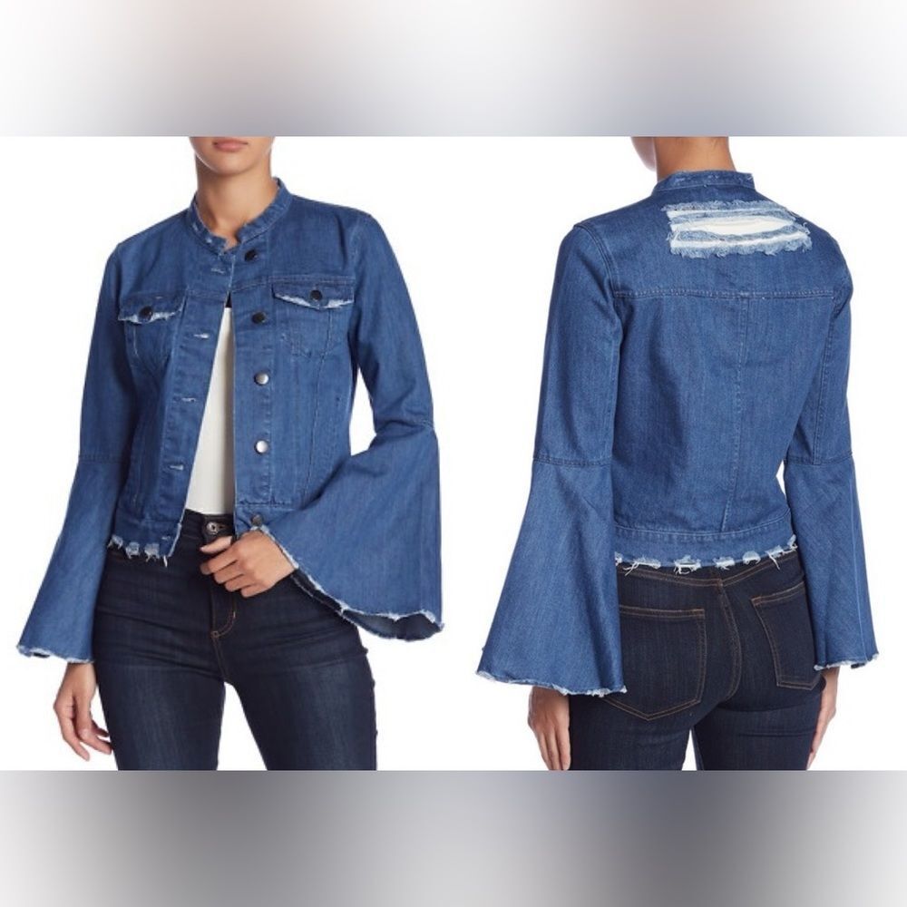 NWT flare sleeve distressed denim jacket
